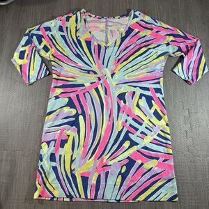 Lily Pulitzer Cori Dress Indigo Sea Dreamin Sz S V Neck 3/4 Sleeve Pima Cotton